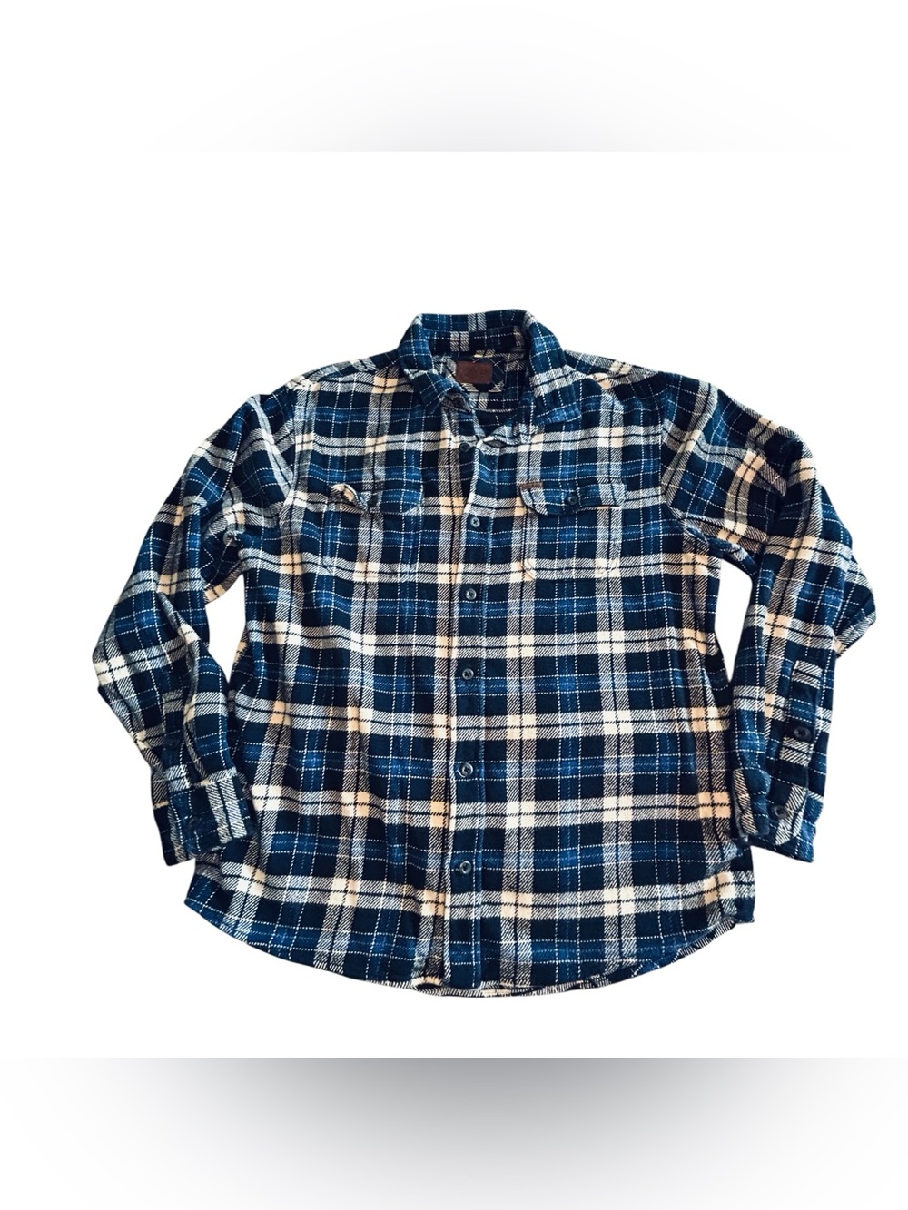 Orvis Navy and White Plaid Button-Down Casual Shirt